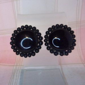 Black Enamel Beaded Button Clip Earrings Japan